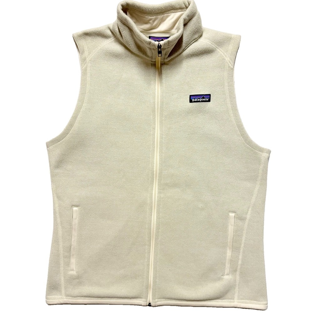 Patagonia Better Sweater Vest Womens Large Ivory Fleece Full Zip Pockets Outdoor